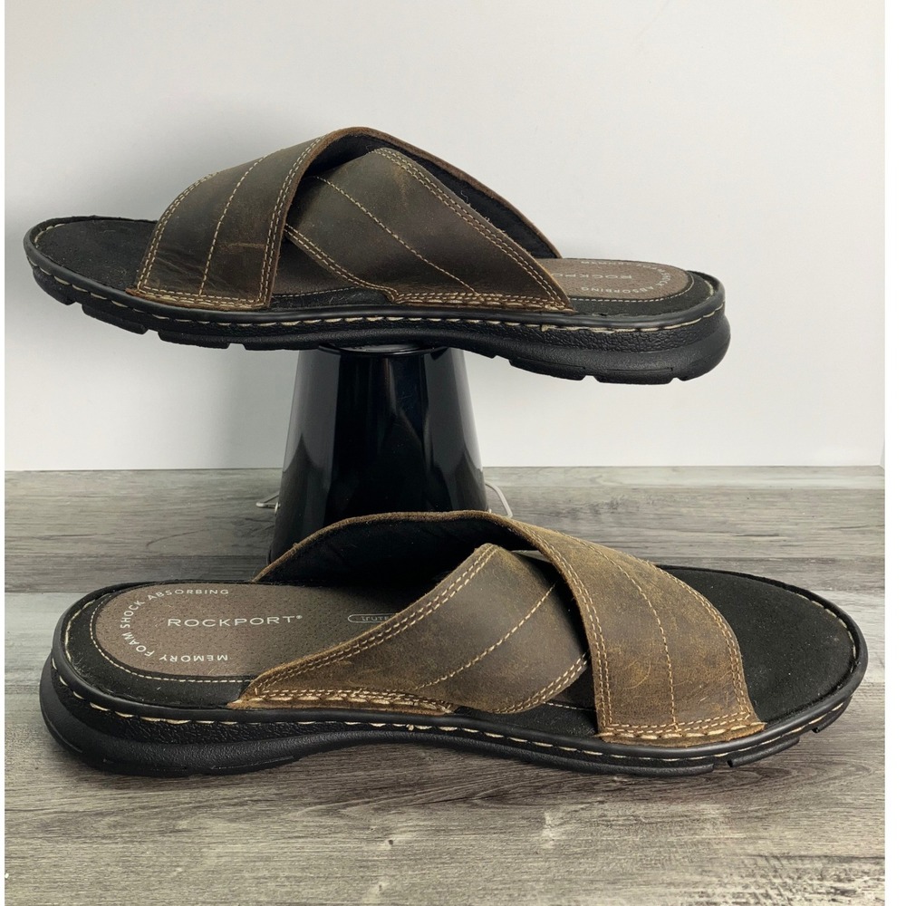 Rockport Mens Darwyn X-Slide  Leather Sandals BX2032 Size 9 truTECH Memory Foam - Picture 2 of 5